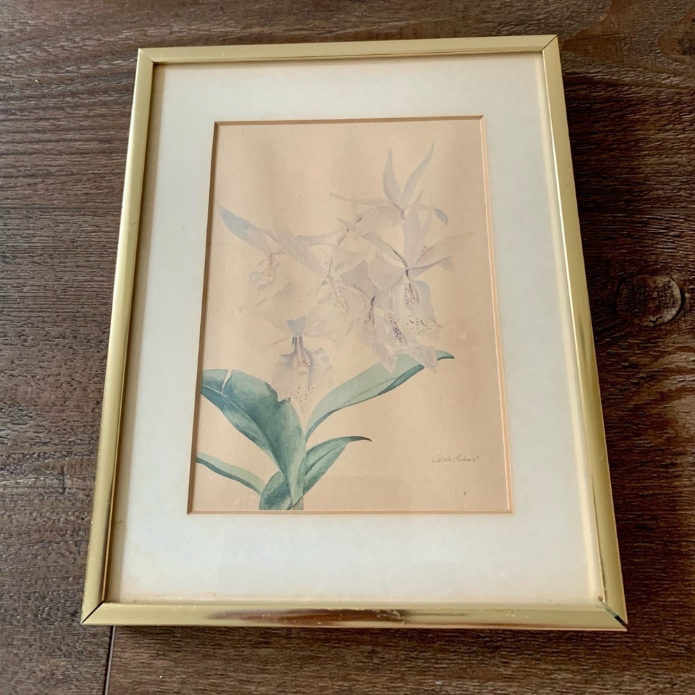 vintage Gloria Eriksen prints 1980’s Watercolor Print White Orchids 8/10”